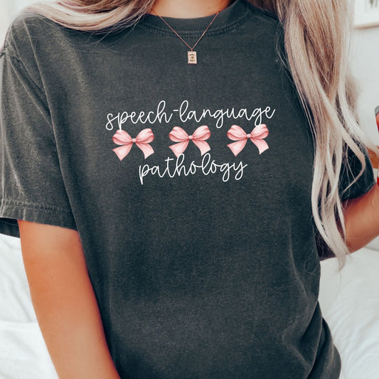Speech Therapist Pink Bows Tee, SLP SLPA Coquette Graphic Tee, Gift for Speech-Language Pathologist