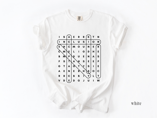 Inclusion and Acceptance Word Search Shirt, Special Education Advocacy Tee, Shirt for Teacher Therapist Advocate
