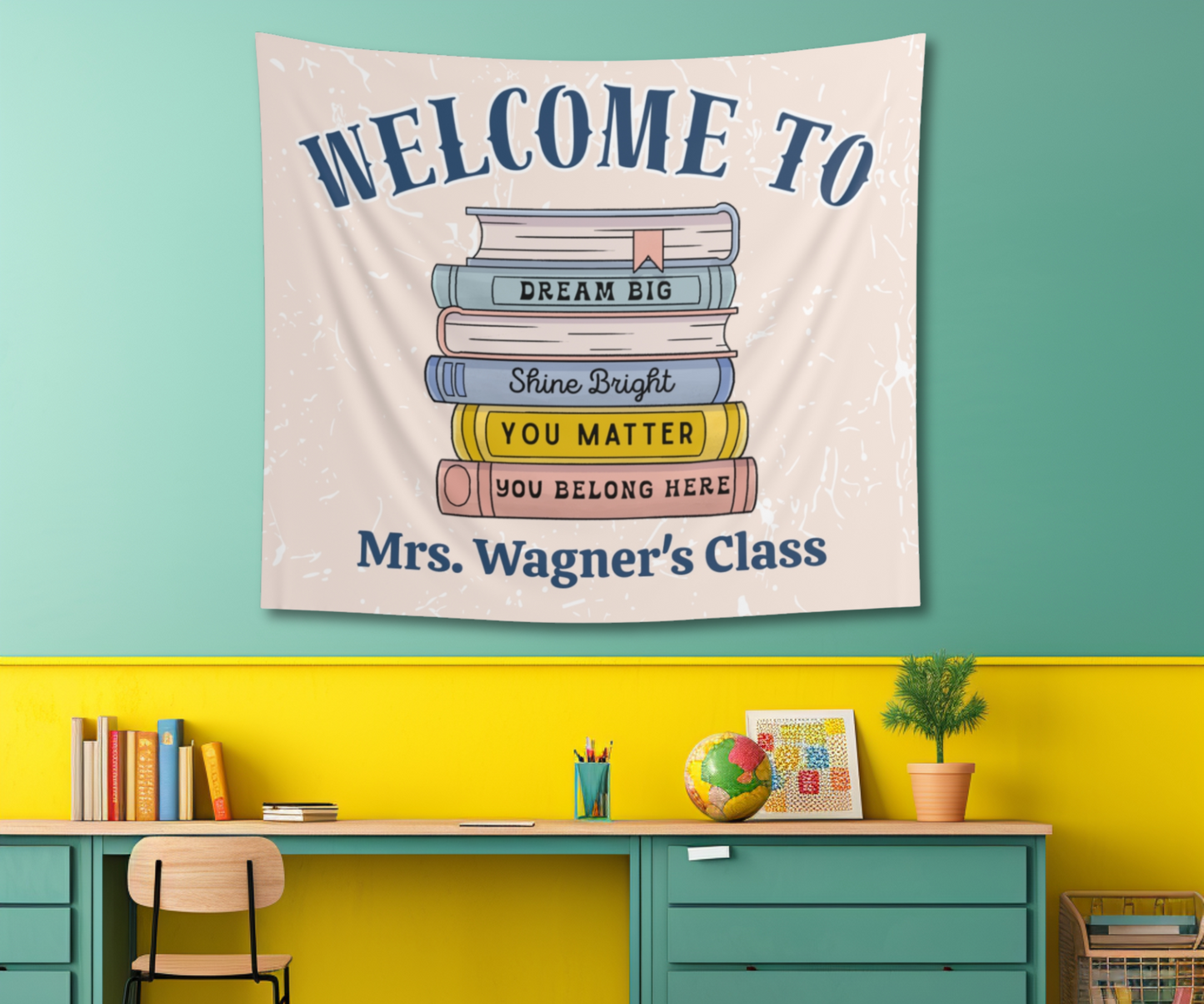Personalized Boho Books Affirmations Classroom Tapestry, Neutral Teacher Class Wall Decor, Welcome Sign for Classroom, Back to School Art