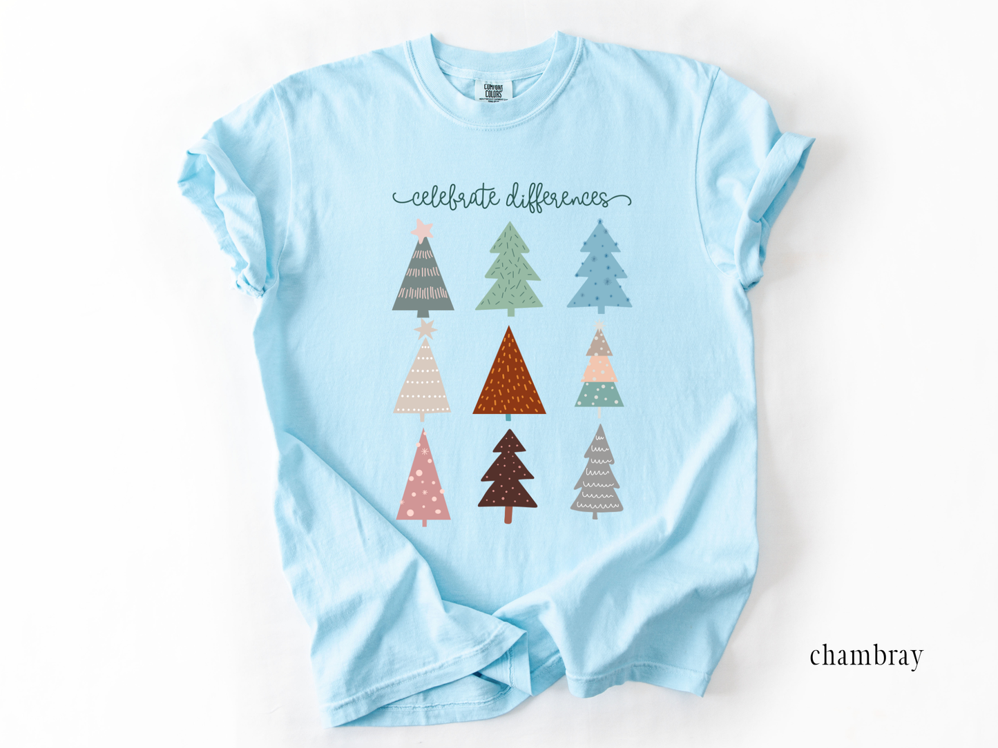 Christmas Celebrate Differences T-shirt, Inclusion and Acceptance Tee, Unisex Garment-Dyed Top, Gift for Teachers