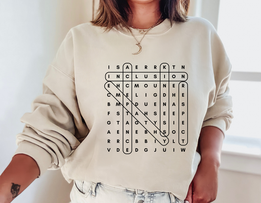 Inclusion and Acceptance Word Search Sweatshirt, Special Education Advocacy Crewneck, Apparel for Teacher Therapist Advocates