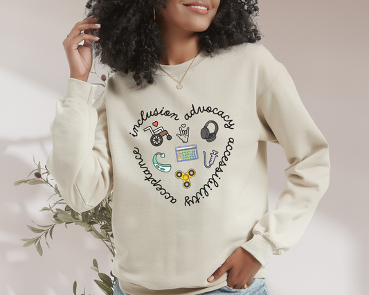 Inclusion and Advocacy Heart Sweatshirt, Disability Acceptance Crewneck, Gift for Special Education Teacher, Comfort Colors 1717