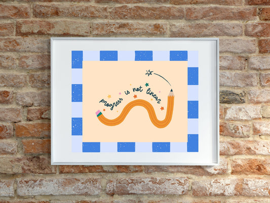Progress Is Not Linear Poster | Hand-Drawn Pencil Wall Art Print | Teacher Classroom Decor | Special Education Gift | BCBA RBT Therapist Print