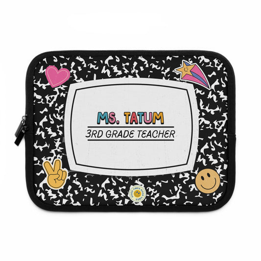 Personalized Composition Style Laptop Sleeve, Tablet Case for Teachers / Students, Custom Name Laptop Bag, Gift for Teacher