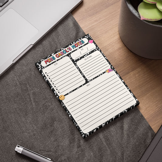 Personalized Sticky Note Pad, Retro Composition Style To-Do list, Organizational Gift for Teacher Therapist Admin, 4x6"