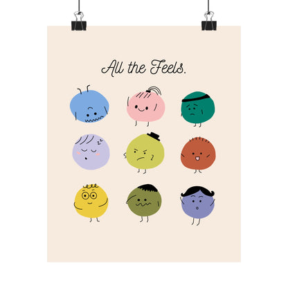 All The Feels Emotions Poster | Hand-drawn Classroom Feelings Chart | SEL Wall Art | School Counselor Decor | Therapist Office Matte Poster Print