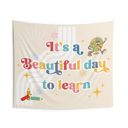 Retro Classroom Tapestry, Teacher Class Decor, It's a Beautiful Day to Learn