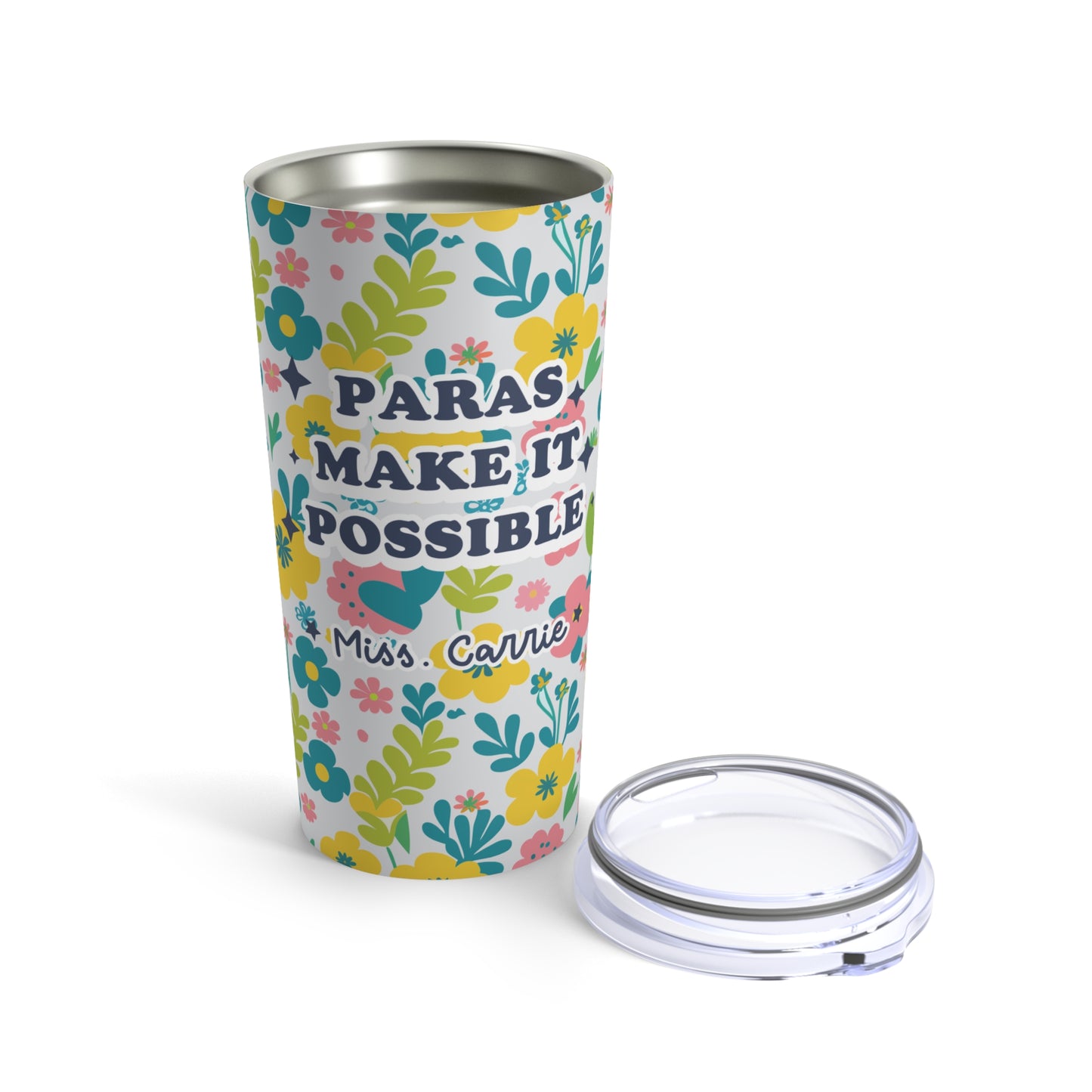 Personalized Retro Para Tumbler, Gift for Paraeducator, Paraprofessional floral coffee cup, Tumbler 20oz