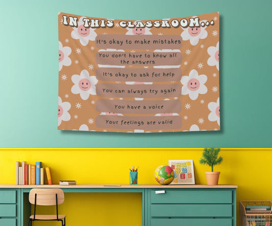 Boho Classroom Tapestry, Teacher Reminders Decor, Neutral class decor, Teacher wall art, Classroom welcome sign