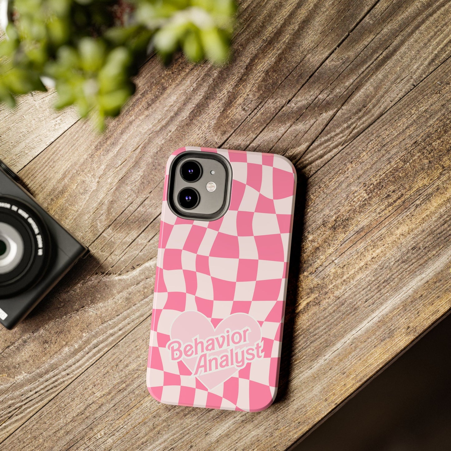 Pink Heart Doll Behavior Analyst Phone Case, Checkered Pink BCBA phone case, Gift for her, retro aba phone accessory