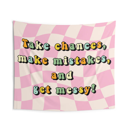 Retro Classroom Tapestry, Take Chances Make Mistakes and Get Messy Decor, Retro classroom decor, Teacher wall art, Classroom welcome sign