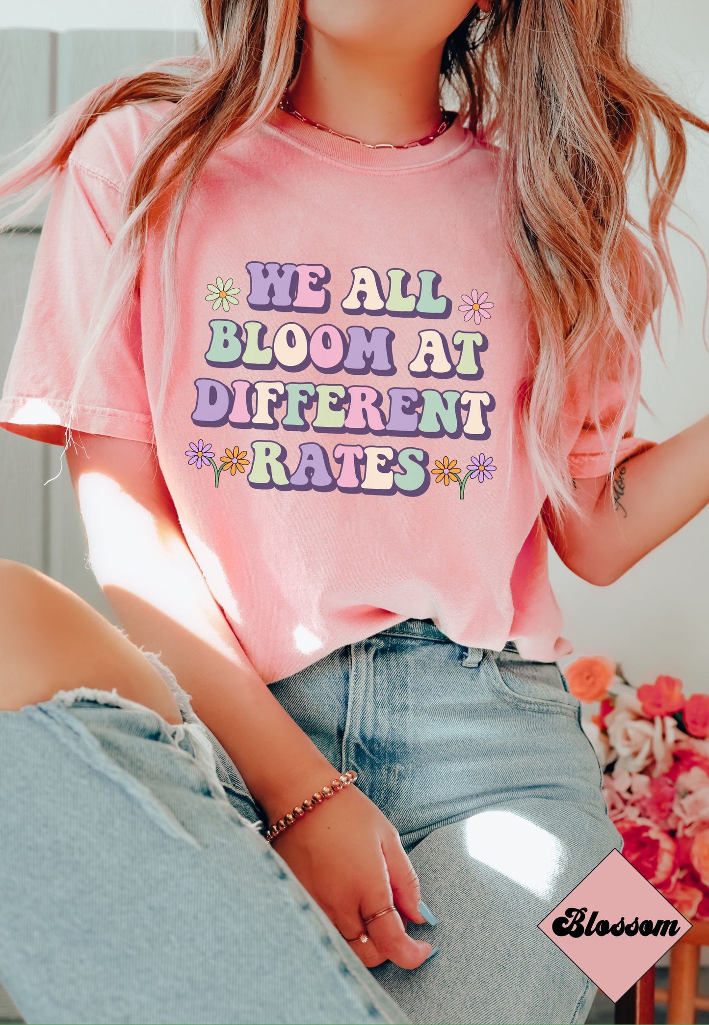 We all Bloom at Different Rates tee, spring teacher tee, Gift for teacher, special education shirt, OT aba slp rbt bcba shirt