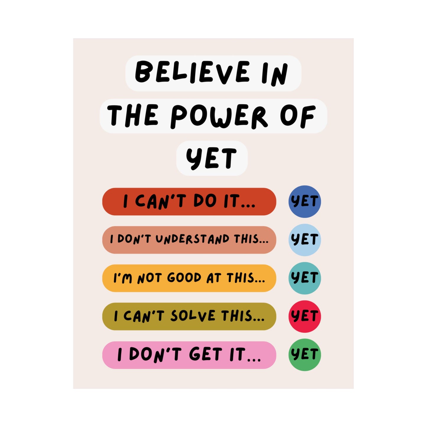 Power of Yet Classroom Counselor Office Wall Art Print, Growth Mindset Teacher Inspirational Educational Decor