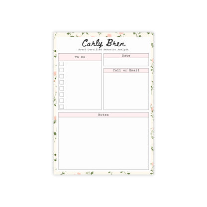 Personalized Pink Rose To-Do List Post-it® Notes, Custom Name Notepad with Checklist, Pink Rose ABA Stationery, Gift for Teacher, Therapist, Counselor