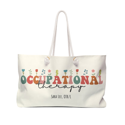 Personalized Large OT Tote Bag, Floral Occupational Therapy Weekender Bag - Custom Tote for OT OTA