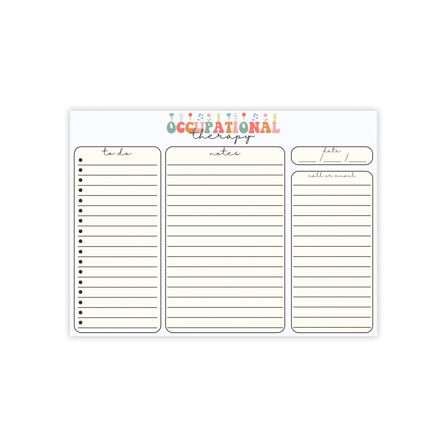 Floral Occupational Therapy Sticky Note Pads, Occupational Therapist to do list, Gift for OT OTA