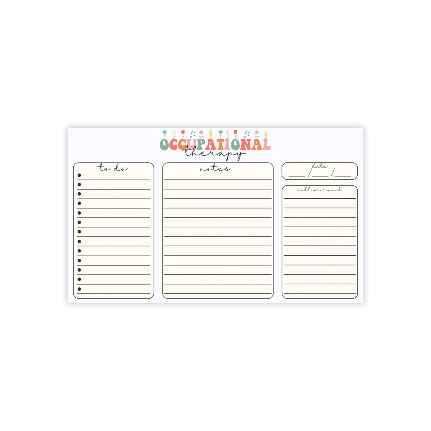 Floral Occupational Therapy Sticky Note Pads, Occupational Therapist to do list, Gift for OT OTA