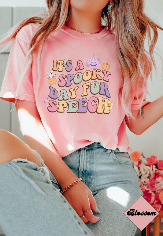 Halloween Speech Therapy Tee, It's a Spooky Day for Speech, Comfort Colors SLP SLPA shirt