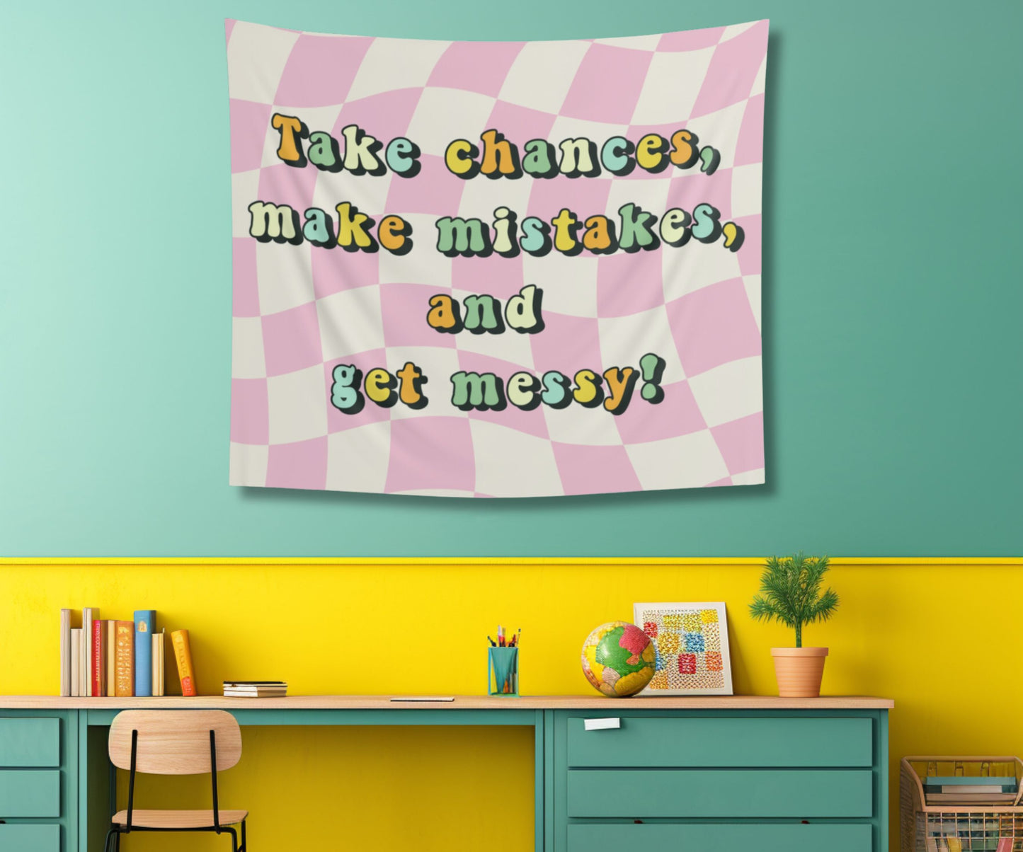 Retro Classroom Tapestry, Take Chances Make Mistakes and Get Messy Decor, Retro classroom decor, Teacher wall art, Classroom welcome sign