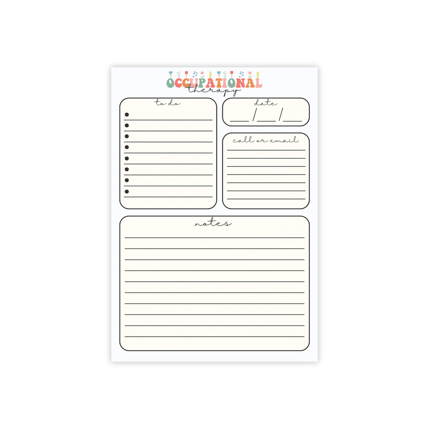 Floral Occupational Therapy Sticky Note Pads, Occupational Therapist to do list, Gift for OT OTA