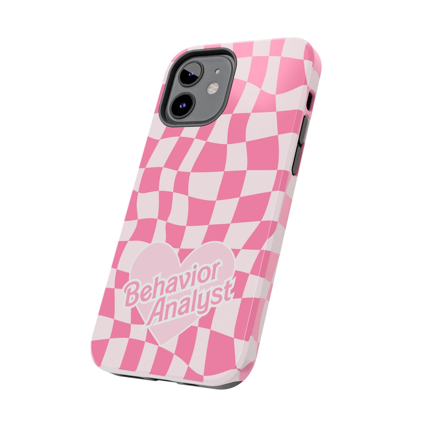 Pink Heart Doll Behavior Analyst Phone Case, Checkered Pink BCBA phone case, Gift for her, retro aba phone accessory