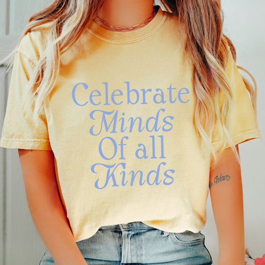 Comfort Colors Celebrate Minds of All Kinds Shirt, Retro Advocacy and Inclusion Tee, Autism Acceptance Awareness