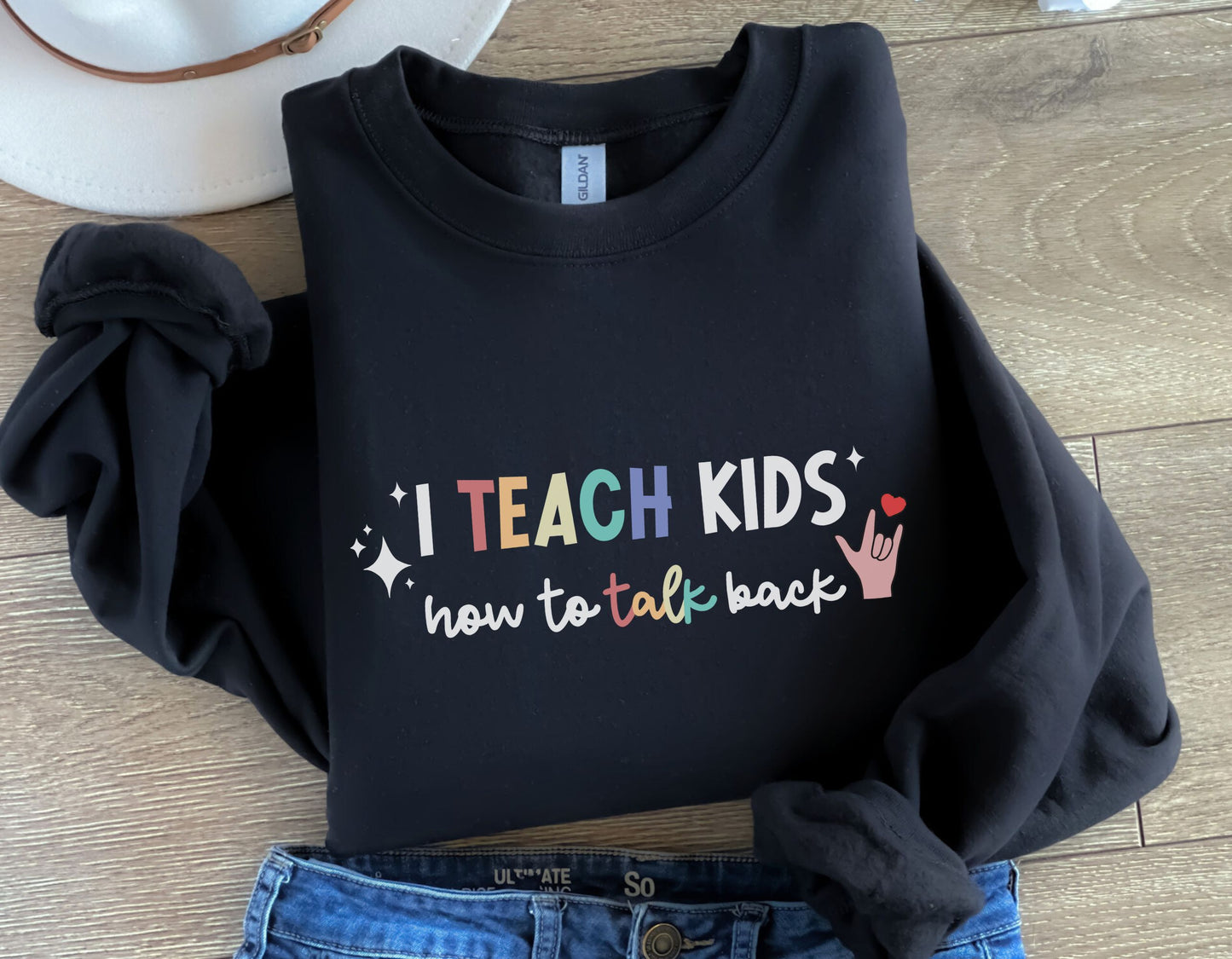 Funny Slp Sweatshirt, I teach kids how to talk back, SLPA crewneck, Gilden 18000 Speech therapy