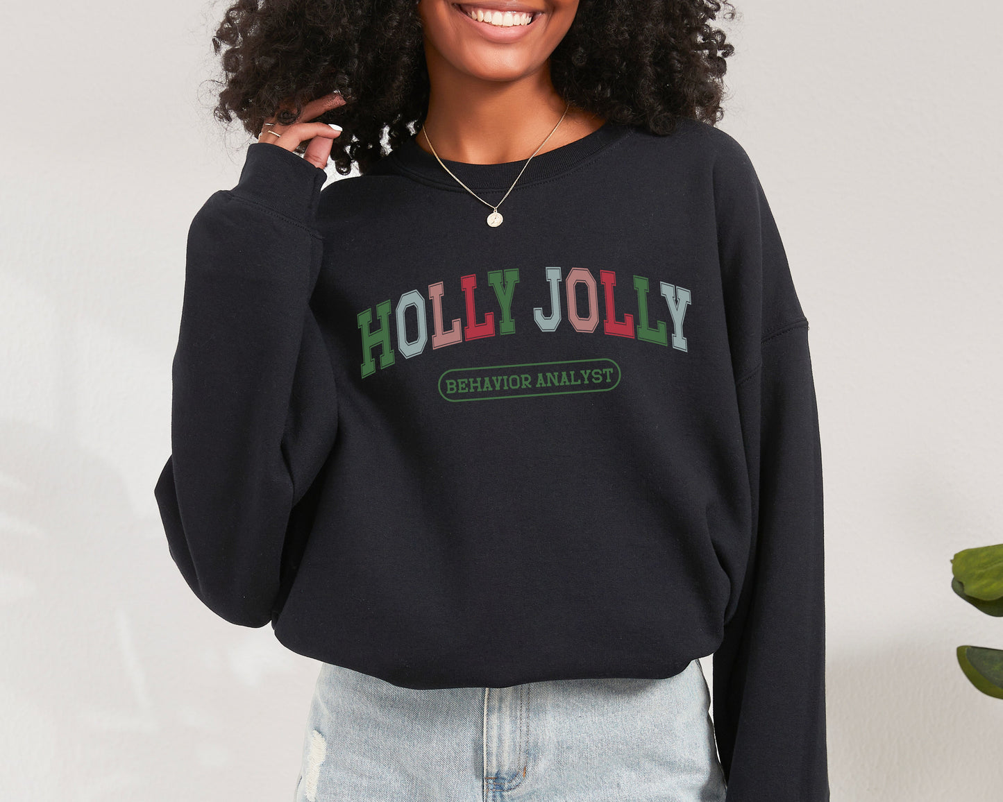 Christmas BCBA Varsity Sweatshirt, Holly Jolly Behavior Analyst Crewneck, cute bcba rbt aba apparel, Comfort Colors Gildan