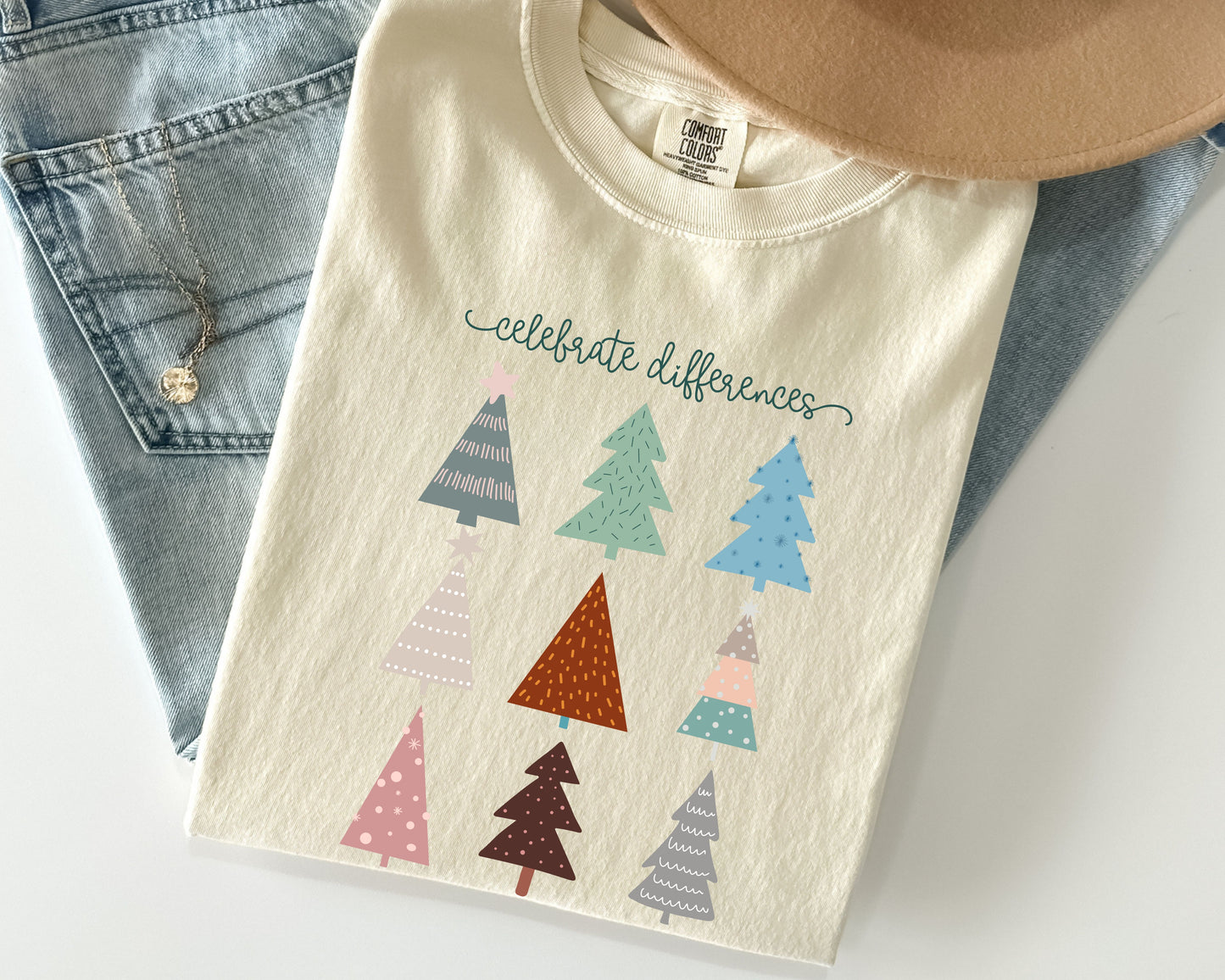 Christmas Neurodiversity T-shirt, Inclusion Diversity Tee, Celebrate Differences Shirt, Unisex Garment-Dyed Top, Gift for Teachers