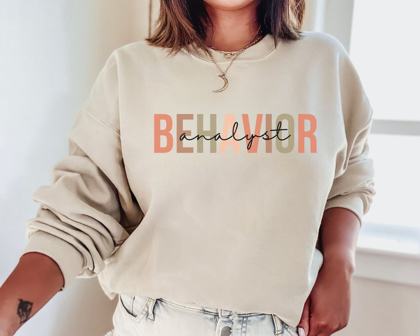 Personalized Minimalist Behavior Analyst Sweatshirt, Boho BCBA crewneck, gift for bcba