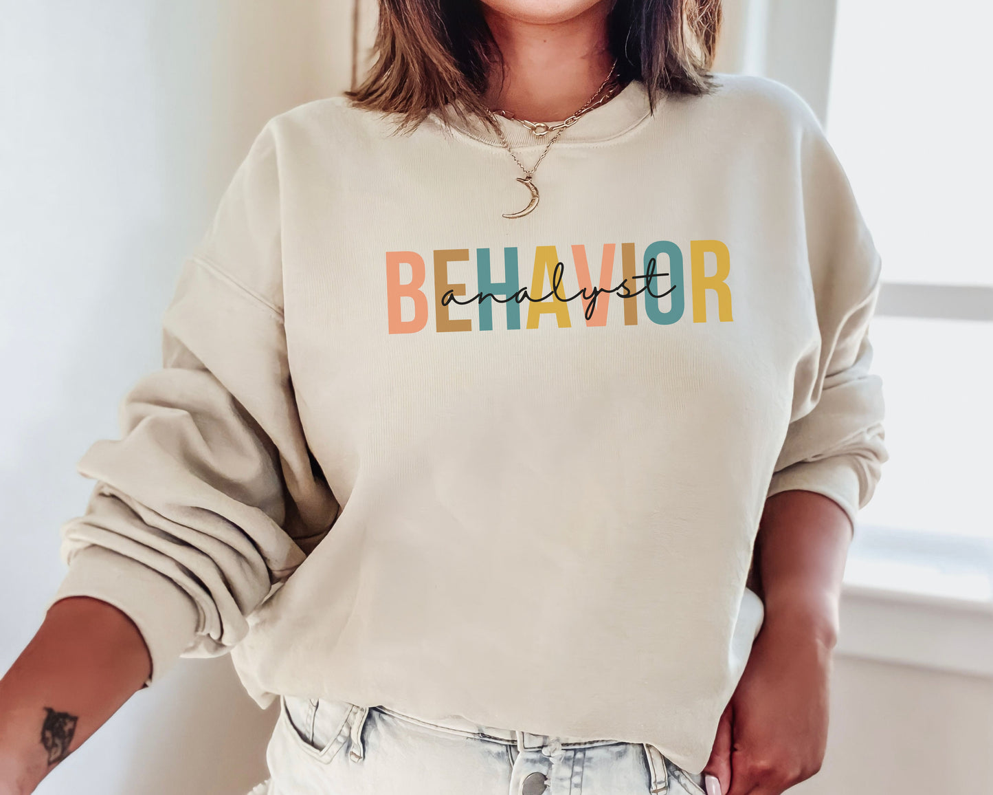 Personalized Minimalist Behavior Analyst Sweatshirt, Boho BCBA crewneck, gift for bcba