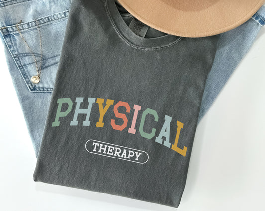 Physical Therapy Varsity T-Shirt for Physical Therapists and Assistants, Unisex Tee, PT Gift, comfort colors 1717