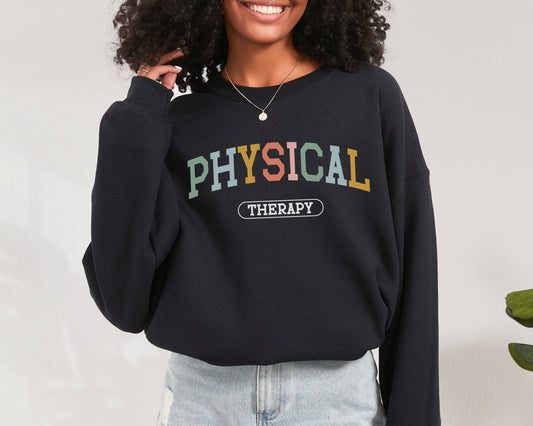 Physical Therapy Varsity Sweatshirt for Physical Therapists and Assistants crewneck, Unisex Gildan 18000, PT Gift