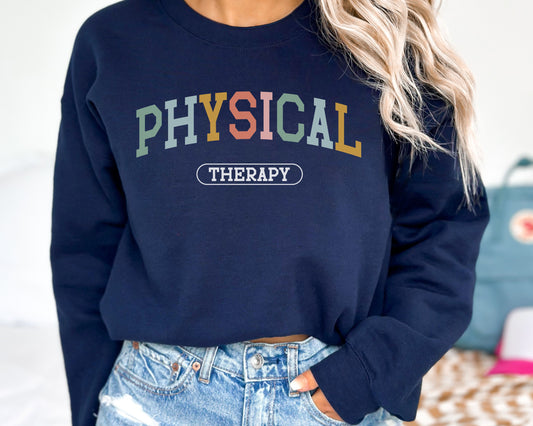 Physical Therapy Varsity Sweatshirt for Physical Therapists and Assistants crewneck, Unisex Gildan 18000, PT Gift