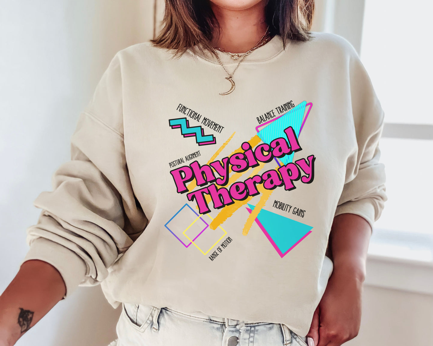 Physical Therapy Retro 90s Sweatshirt for Physical Therapists and Assistants, Unisex Crewneck, PT Gift, Gilden 18000