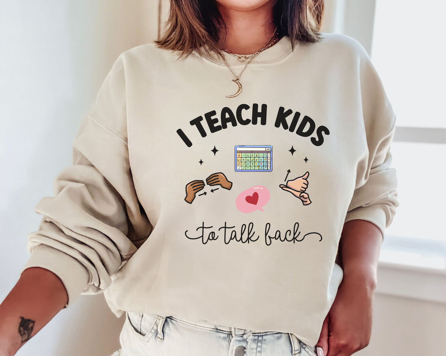 Comfort Colors Funny Speech Therapy Sweatshirt for SLPs and SLPAs, I teach kids to talk back crewneck, gift for peds speech therapist