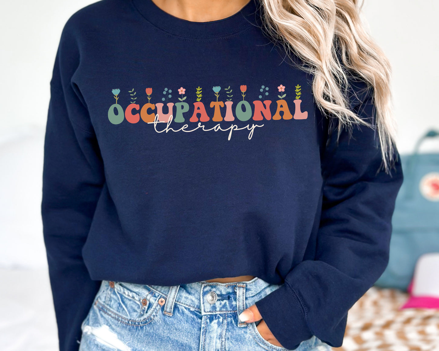 Floral Occupational Therapy Sweatshirt, Groovy Font, Unisex Sweatshirt, Crewneck Jumper, Gift for Occupational Therapist OTA