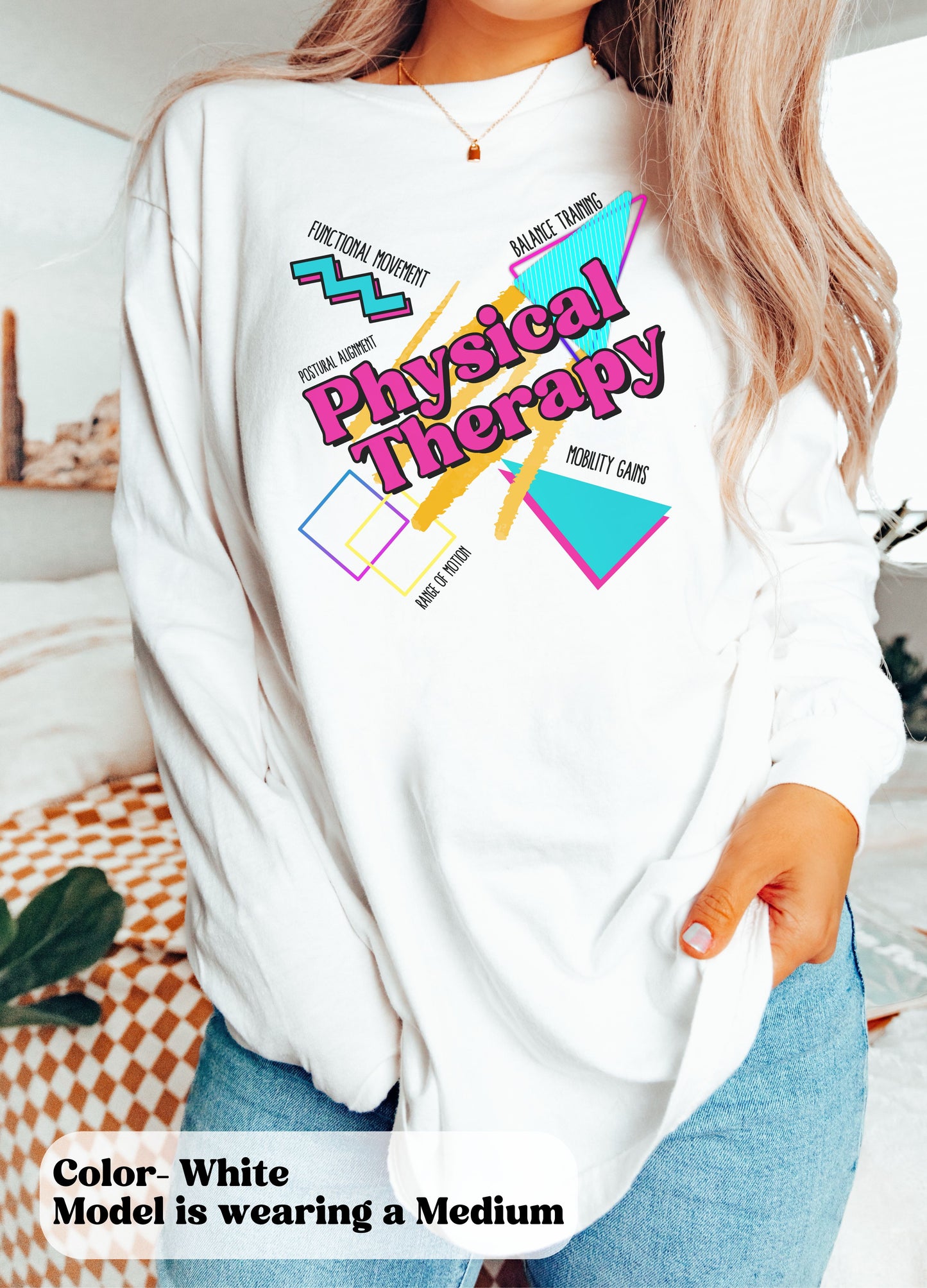 Physical Therapy Retro 90s Heart long sleeve T-Shirt for Physical Therapists and Assistants, Unisex Tee, PT Gift, comfort colors 6014