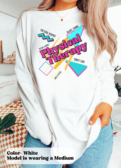 Physical Therapy Retro 90s Heart long sleeve T-Shirt for Physical Therapists and Assistants, Unisex Tee, PT Gift, comfort colors 6014