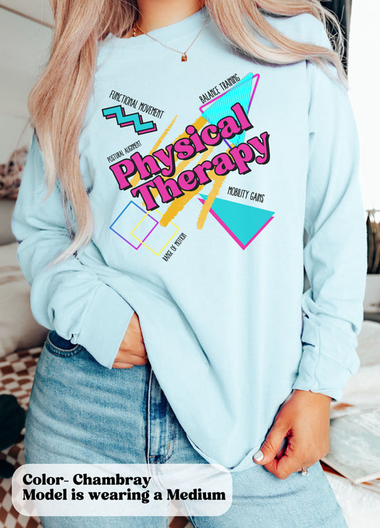 Physical Therapy Retro 90s Heart long sleeve T-Shirt for Physical Therapists and Assistants, Unisex Tee, PT Gift, comfort colors 6014