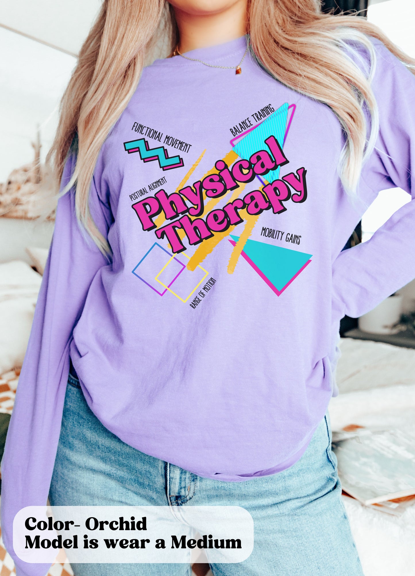 Physical Therapy Retro 90s Heart long sleeve T-Shirt for Physical Therapists and Assistants, Unisex Tee, PT Gift, comfort colors 6014