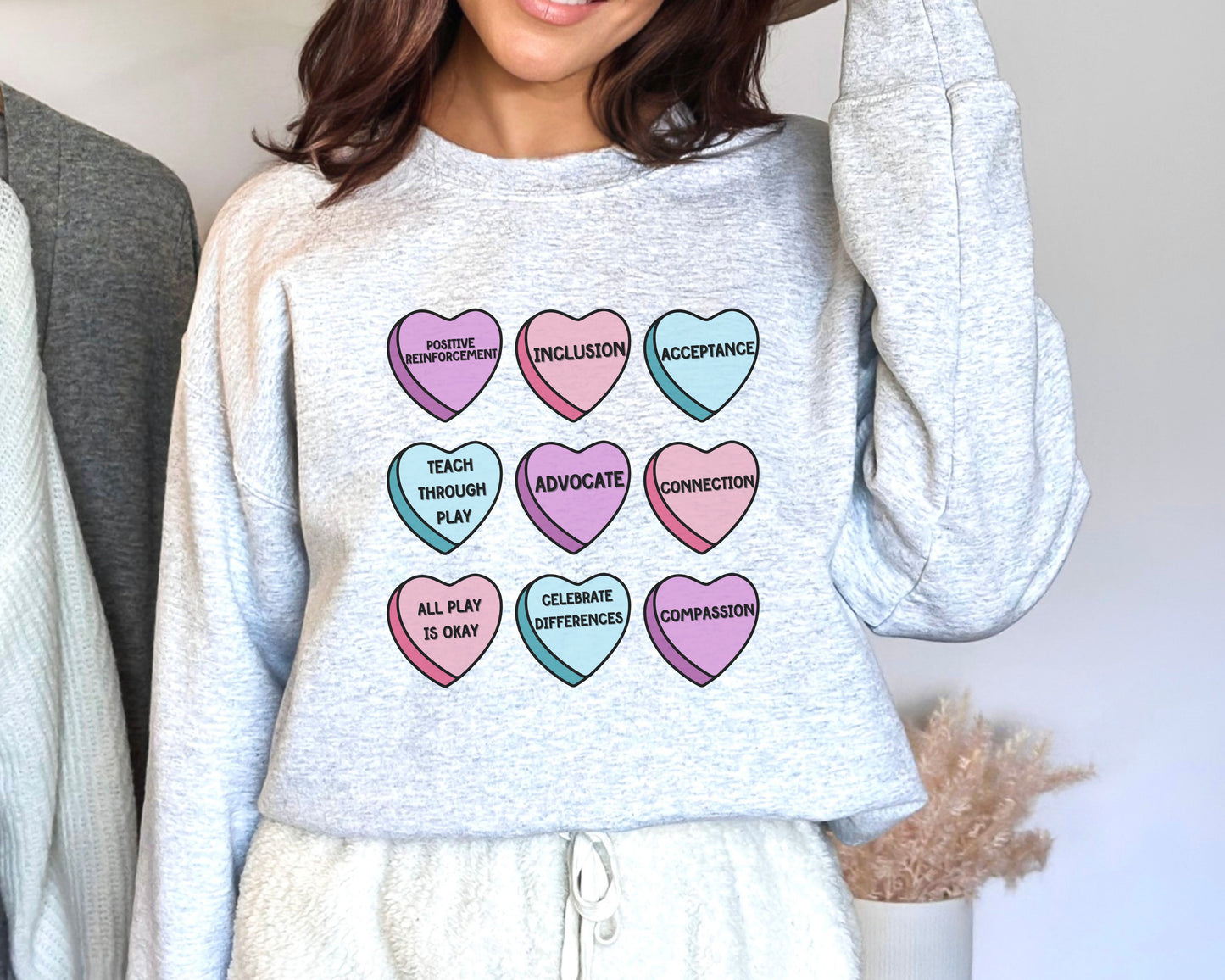 Inclusion Valentines Day Sweatshirt, Candy Hearts All Play is Okay, Celebrate Differences, Teacher Therapist crewneck