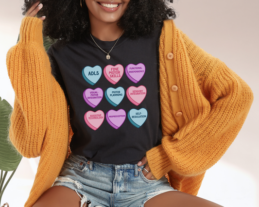 Occupational Therapy Valentines Day Hearts T-shirt, Candy Hearts OT Ota tee