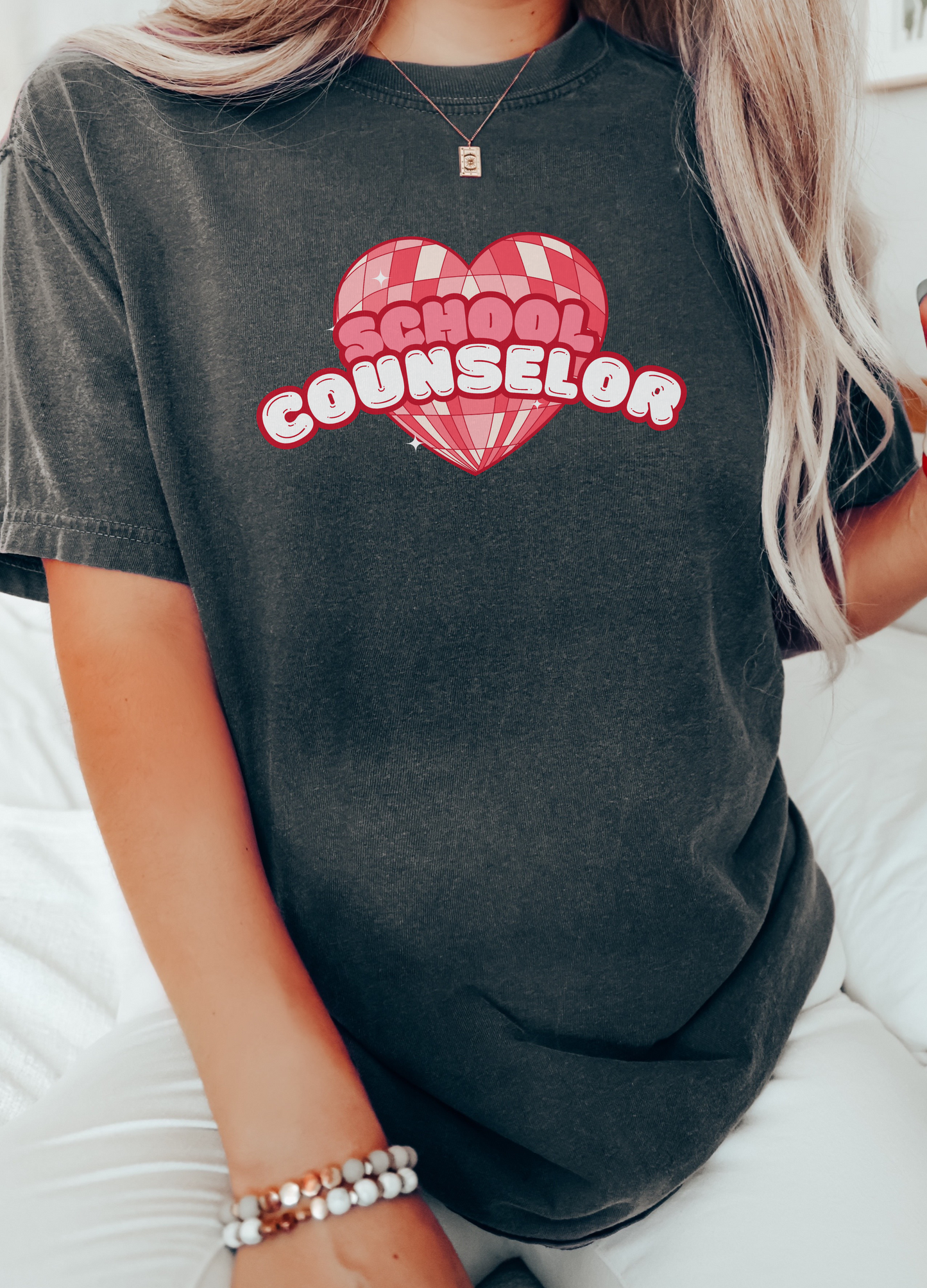 School Counselor Valentines Day Heart T-shirt, Retro counselor heart tee, comfort colors