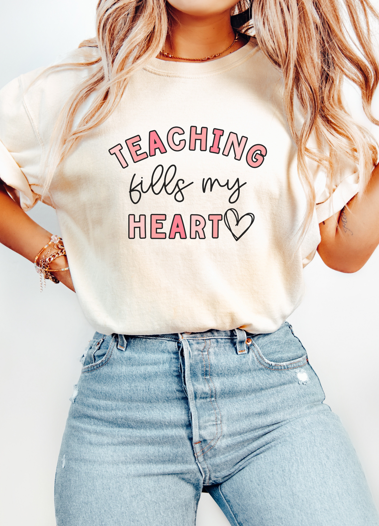 Valentines Day Teacher T-shirt, Teaching Fills My Heart tee, Comfort Colors Teacher Paraeducator Apparel