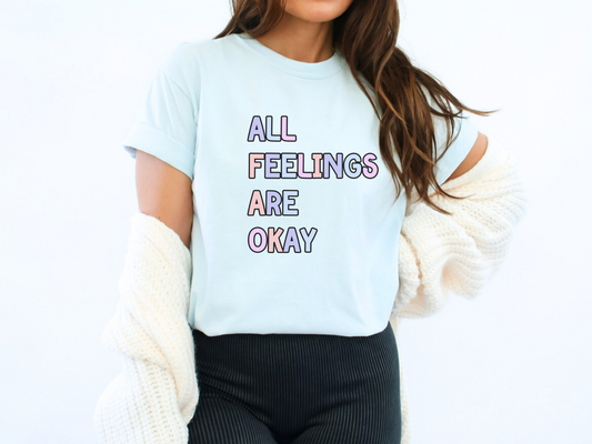 Comfort Colors Mental Health Feelings T-Shirt, Counselor Emotions Graphic Tee, All Feelings Are Okay, Gift for Therapist