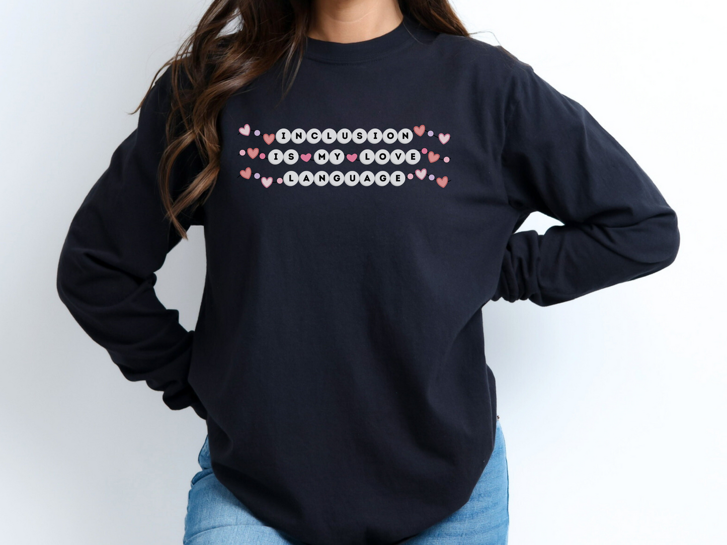 Inclusion Valentines Day Long Sleeve T-shirt, Inclusion Is My Love Language, Inclusion Friendship Bracelet Tee, Comfort Colors 6040