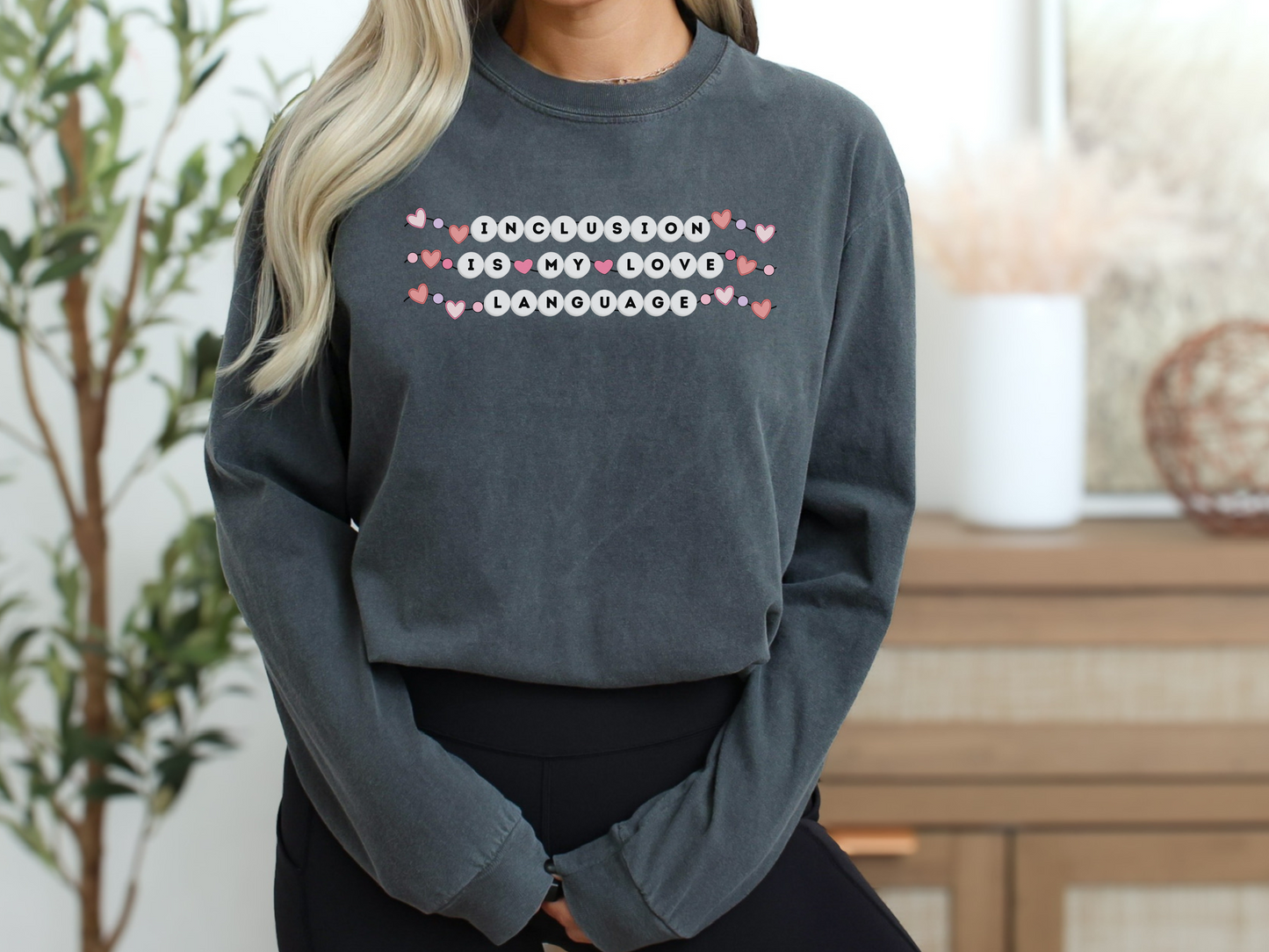 Inclusion Valentines Day Long Sleeve T-shirt, Inclusion Is My Love Language, Inclusion Friendship Bracelet Tee, Comfort Colors 6040