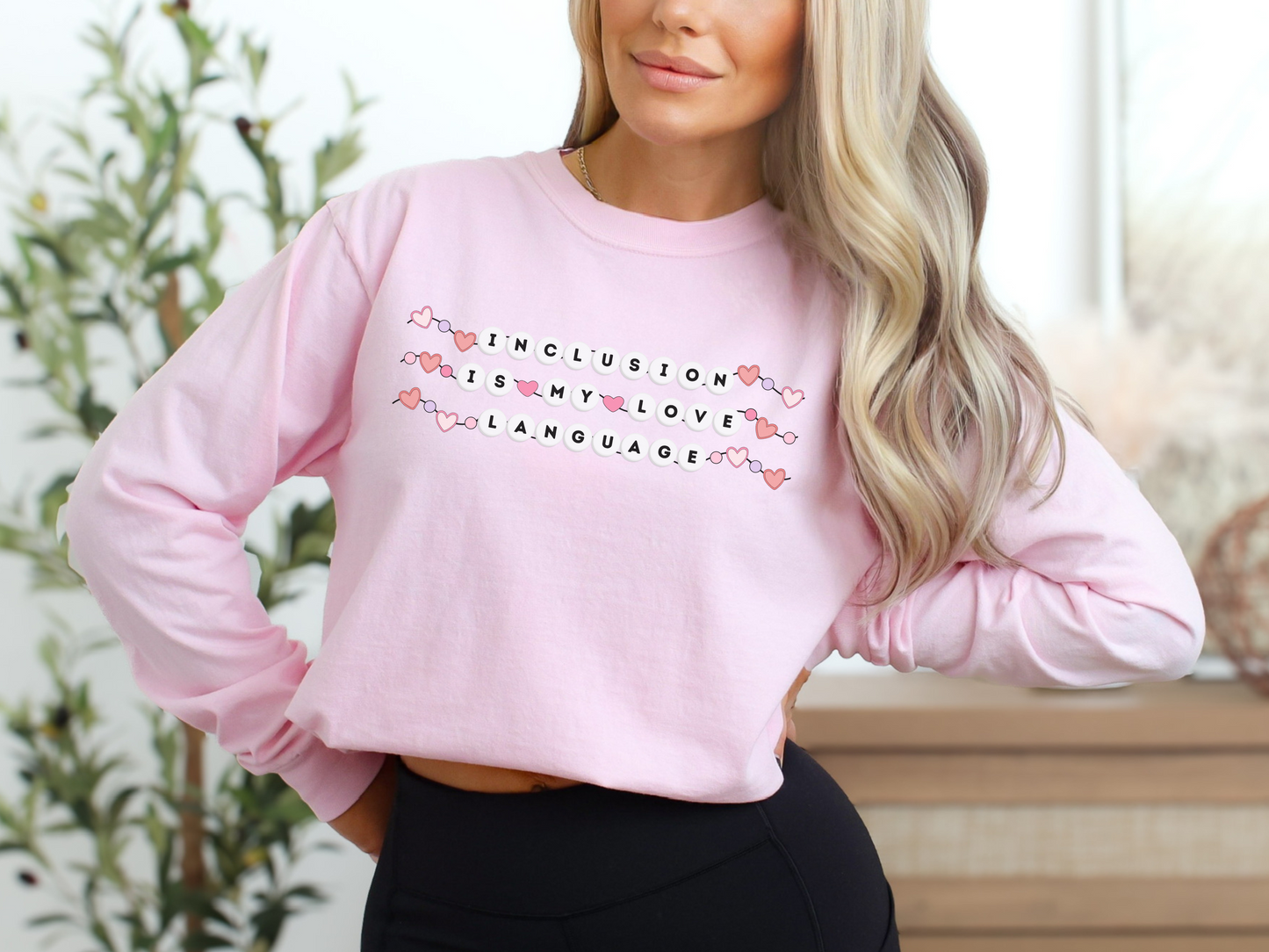 Inclusion Valentines Day Long Sleeve T-shirt, Inclusion Is My Love Language, Inclusion Friendship Bracelet Tee, Comfort Colors 6040