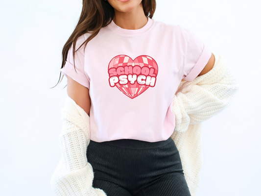 School Psych Valentines Day Shirt, Retro Heart School Psychology, Comfort Colors 1717